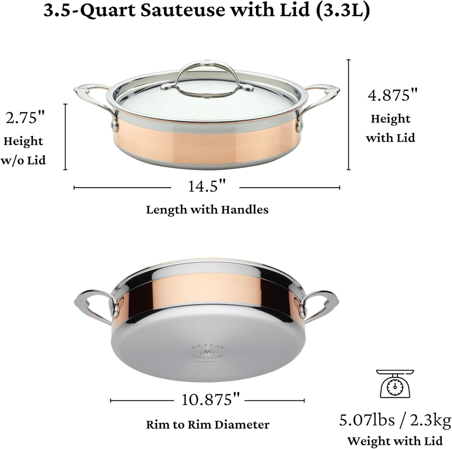 image:imageHestan CopperBond Collection 100 Pure Copper Sauteuse Induction Cooktop Compatible 35 QuartSauteuse 35Quart