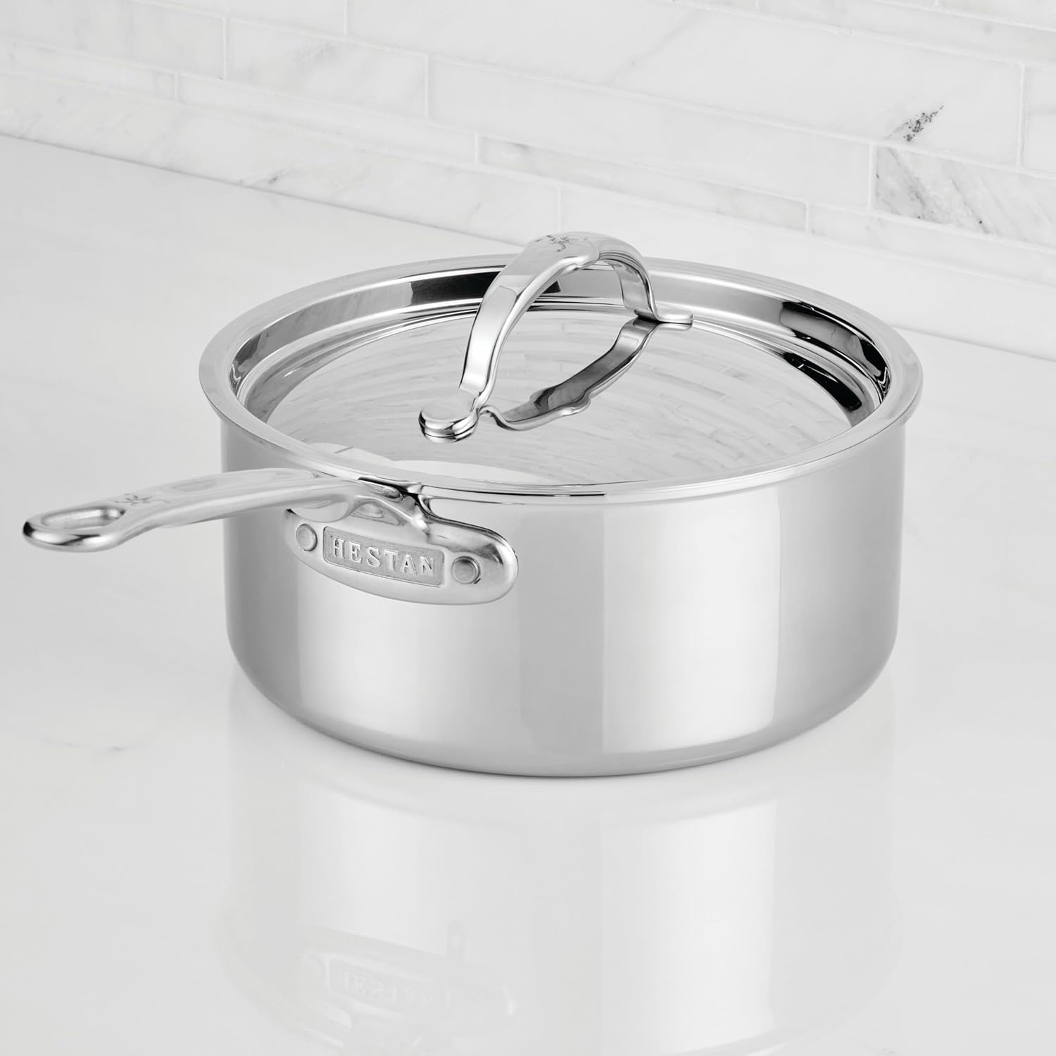 image:imageHestan ProBond Luxe 3Quart Saucepan with Lid Professional Clad Stainless Steel ProCore TriPly Clad Construction Polished Exterior Induction amp Oven Safe