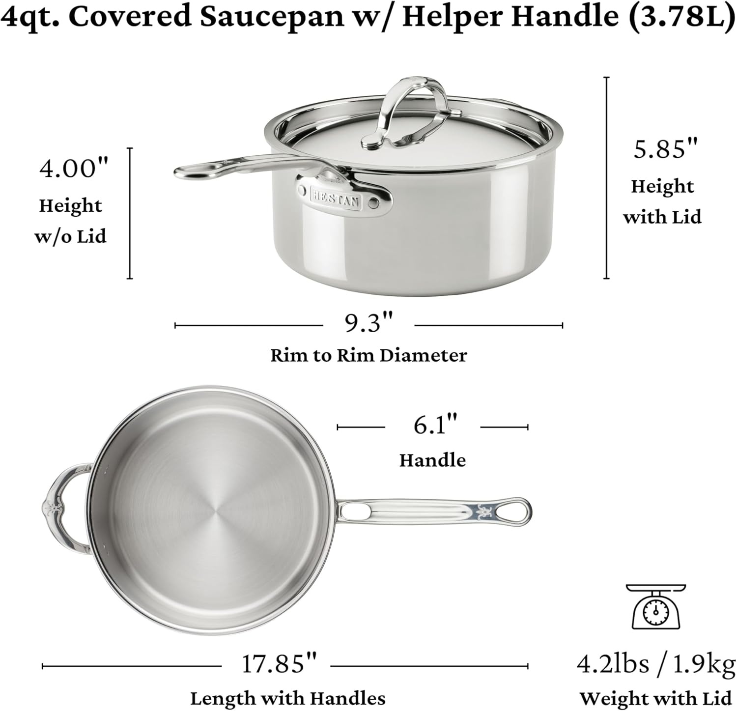 image:imageHestan ProBond Luxe 4Quart Saucepan with Lid Professional Clad Stainless Steel ProCore TriPly Clad Construction Polished Exterior Induction amp Oven Safe