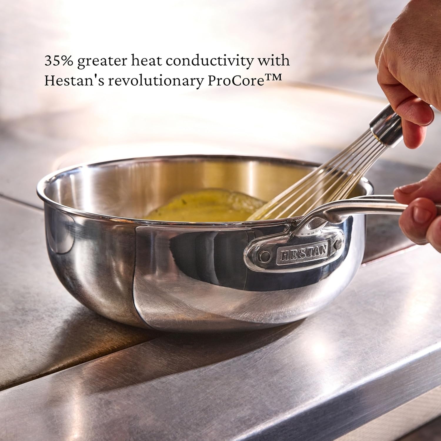 image:imageHestan ProBond Luxe 5Quart Essential Pan with Lid Professional Clad Stainless Steel ProCore TriPly Clad Construction Polished Exterior Induction amp Oven Safe