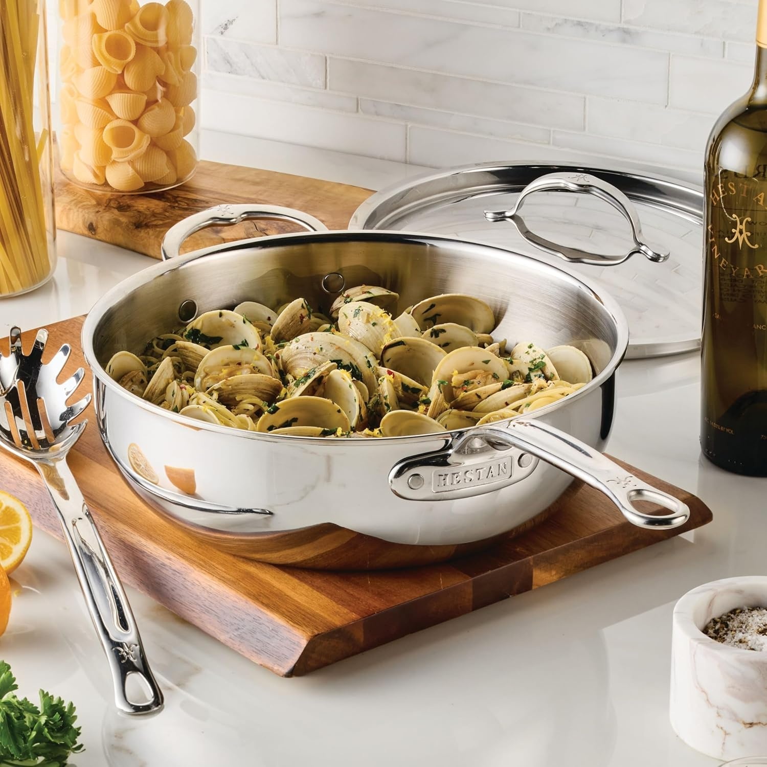 image:imageHestan ProBond Luxe 5Quart Essential Pan with Lid Professional Clad Stainless Steel ProCore TriPly Clad Construction Polished Exterior Induction amp Oven Safe