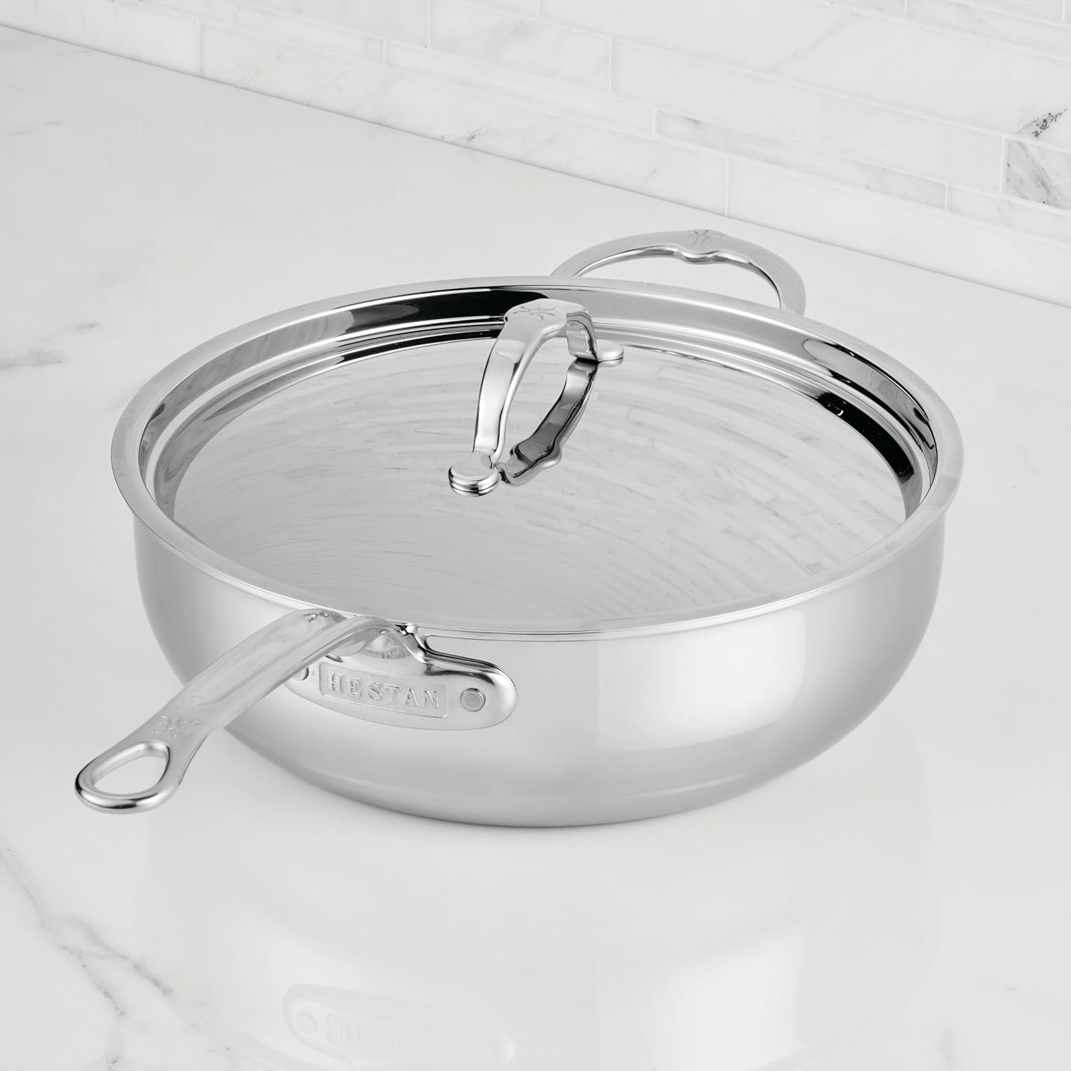 image:imageHestan ProBond Luxe 5Quart Essential Pan with Lid Professional Clad Stainless Steel ProCore TriPly Clad Construction Polished Exterior Induction amp Oven Safe