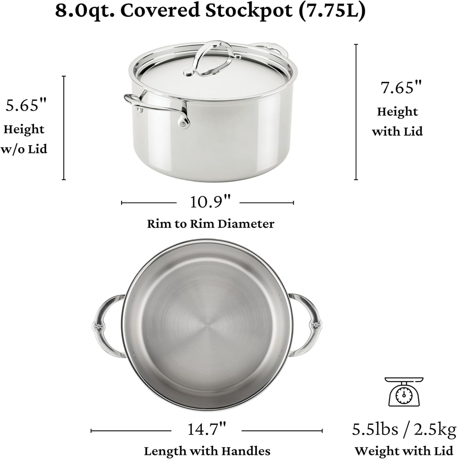 image:imageHestan ProBond Luxe 8Quart Saucepan with Lid Professional Clad Stainless Steel ProCore TriPly Clad Construction Polished Exterior Induction amp Oven Safe