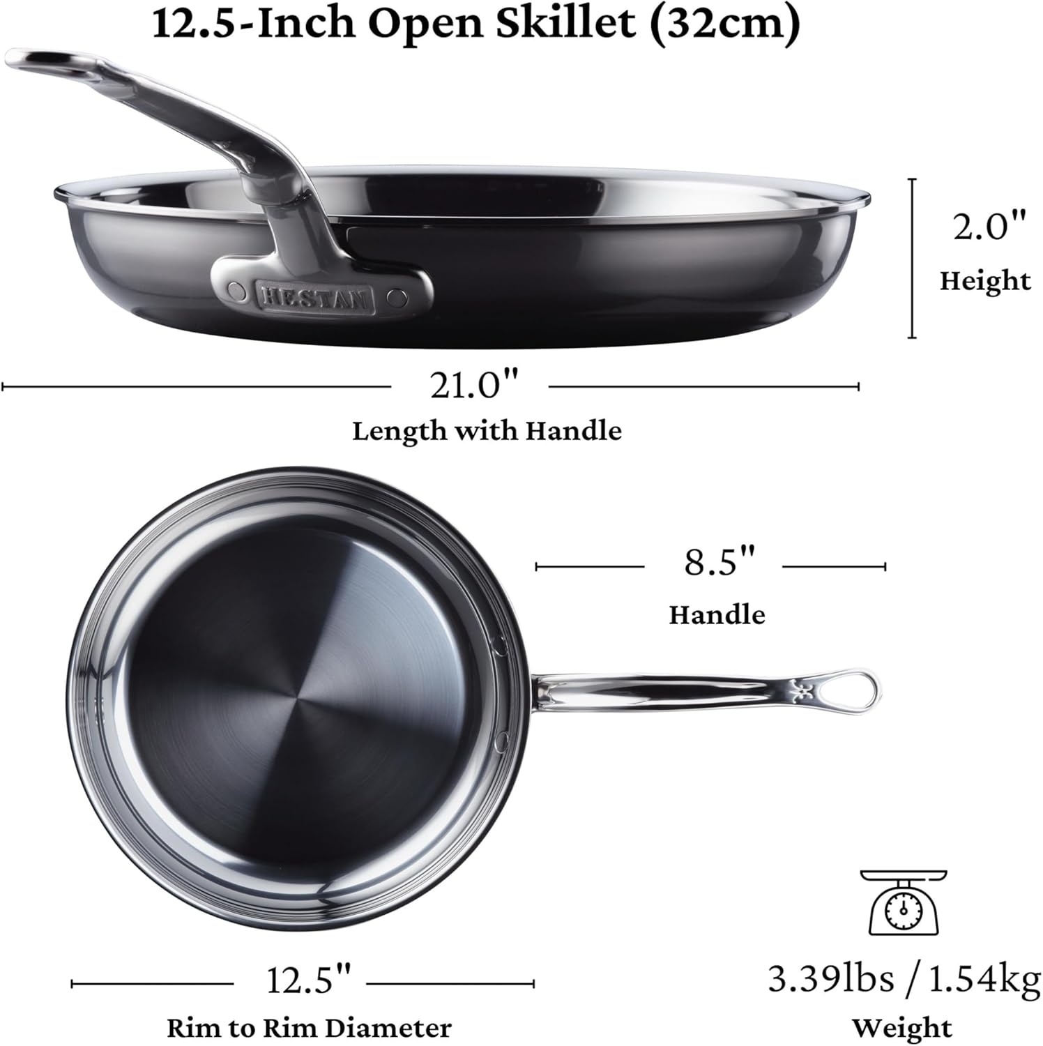 image:imageHestan NanoBond Collection Titanium Stainless Steel 125Inch Frying Pan Toxin PFAS amp Chemical Free Clean Cookware Induction Cooktop Compatible