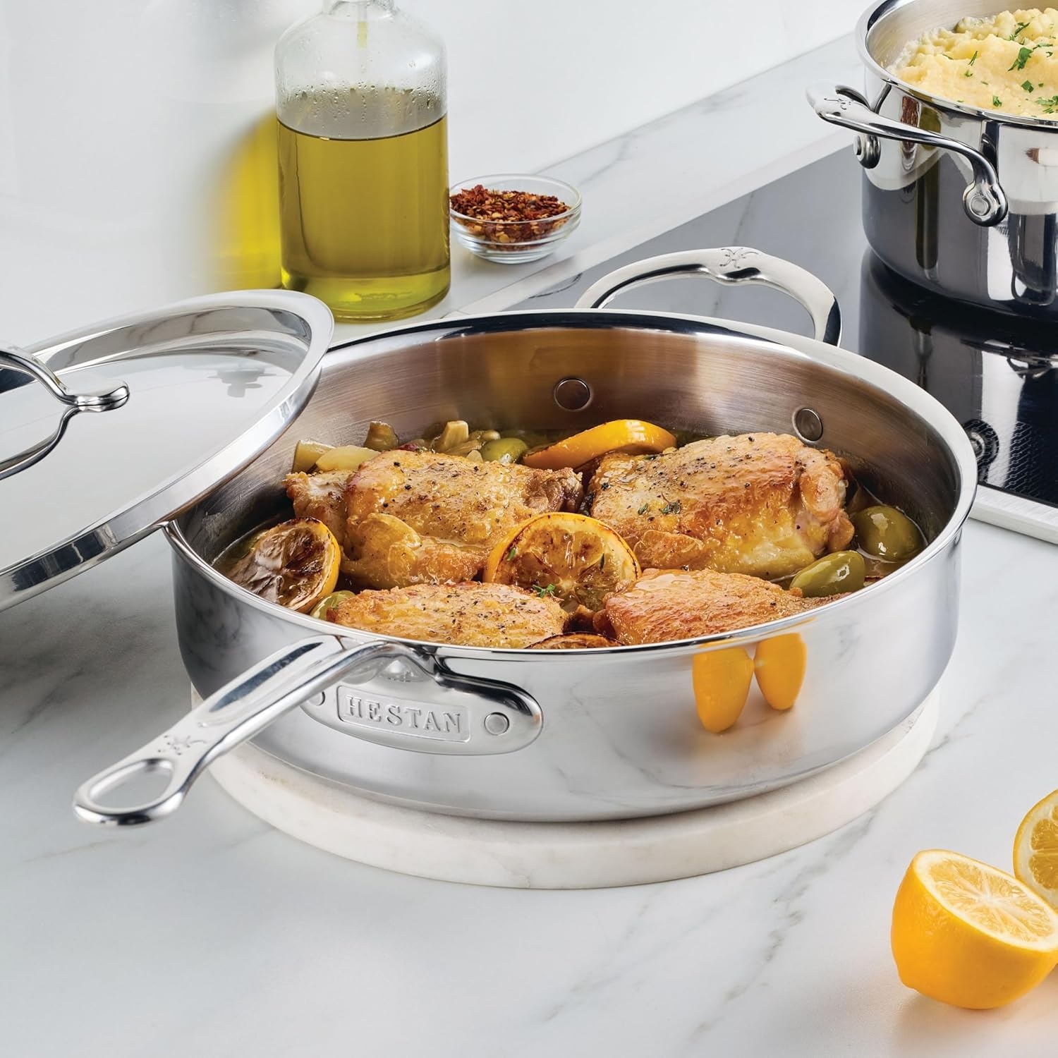 image:imageHestan ProBond Luxe 35Quart Saut Pan with Lid Professional Clad Stainless ProCore TriPly Clad Construction Polished Exterior Induction amp Oven Safe