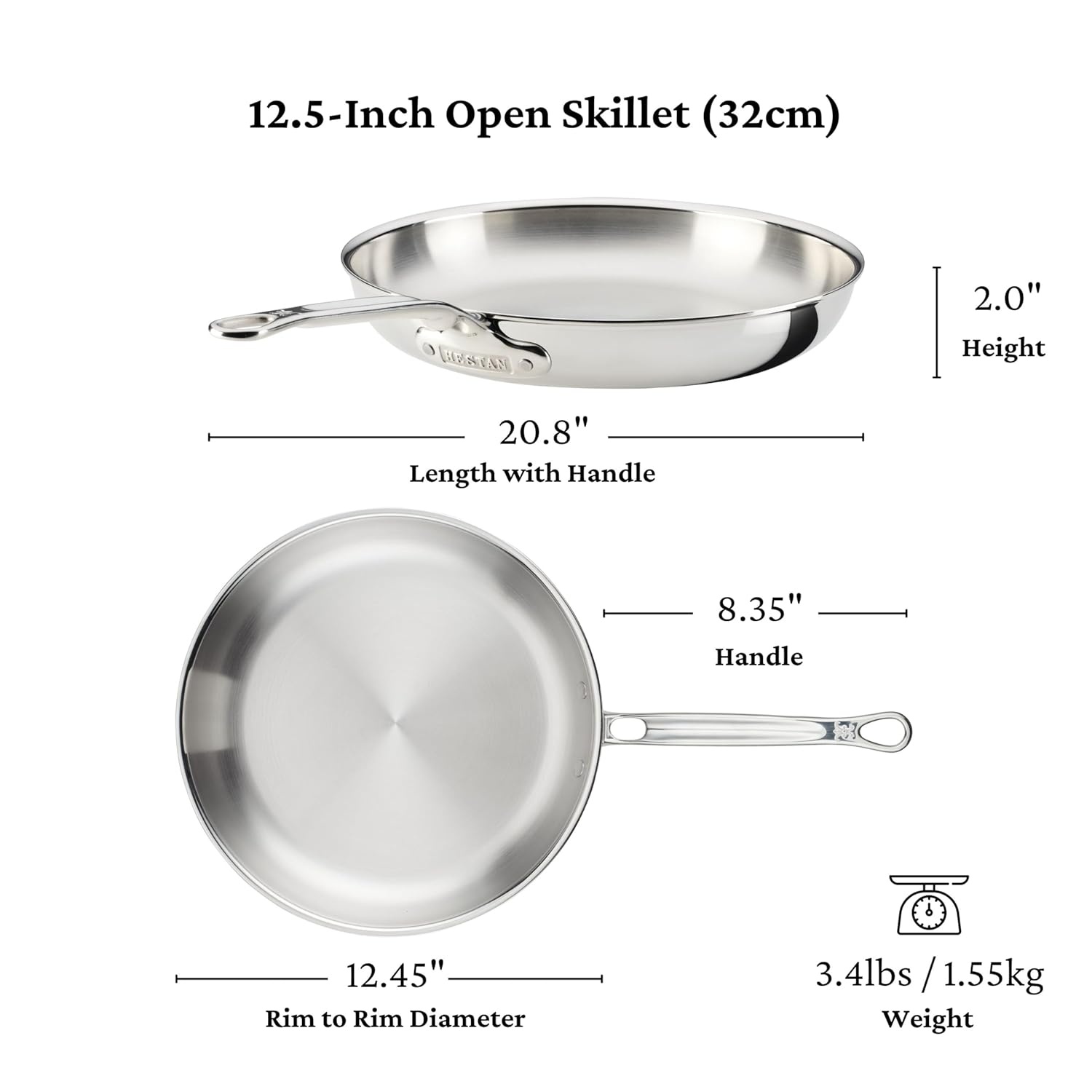 image:imageHestan ProBond Luxe 3Piece Skillet Set 85 11 amp 125 Inch Professional Clad Stainless Steel ProCore TriPly Clad Construction Polished Exterior Induction amp Oven Safe