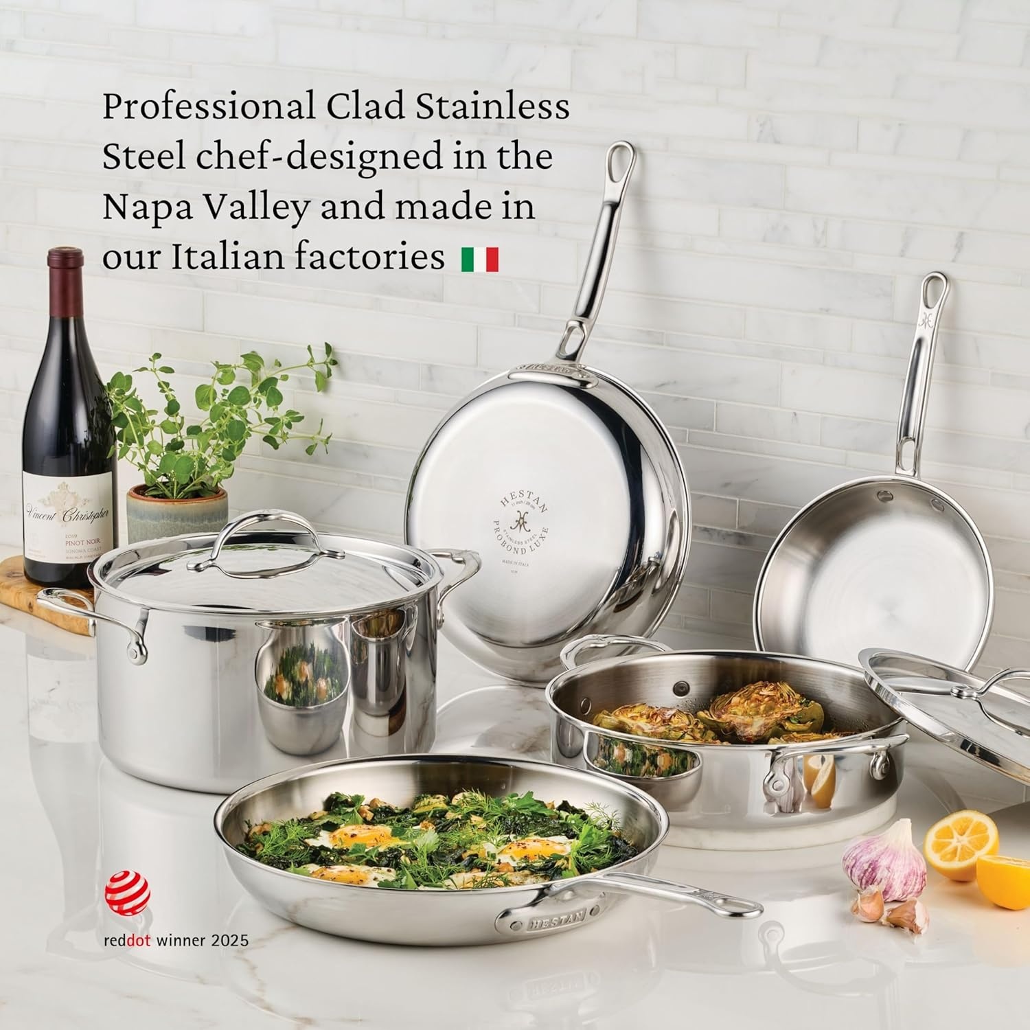 image:imageHestan ProBond Luxe 3Piece Skillet Set 85 11 amp 125 Inch Professional Clad Stainless Steel ProCore TriPly Clad Construction Polished Exterior Induction amp Oven Safe