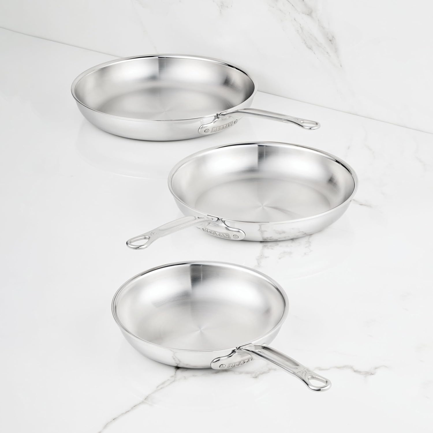 image:imageHestan ProBond Luxe 3Piece Skillet Set 85 11 amp 125 Inch Professional Clad Stainless Steel ProCore TriPly Clad Construction Polished Exterior Induction amp Oven Safe