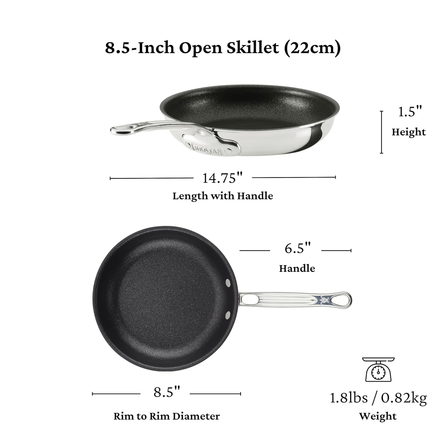 image:imageHestan ProBond Luxe TITUM Nonstick Skillet 85Inch Professional Clad Stainless Steel ProCore TriPly Clad Construction Polished Exterior Induction amp Oven Safe