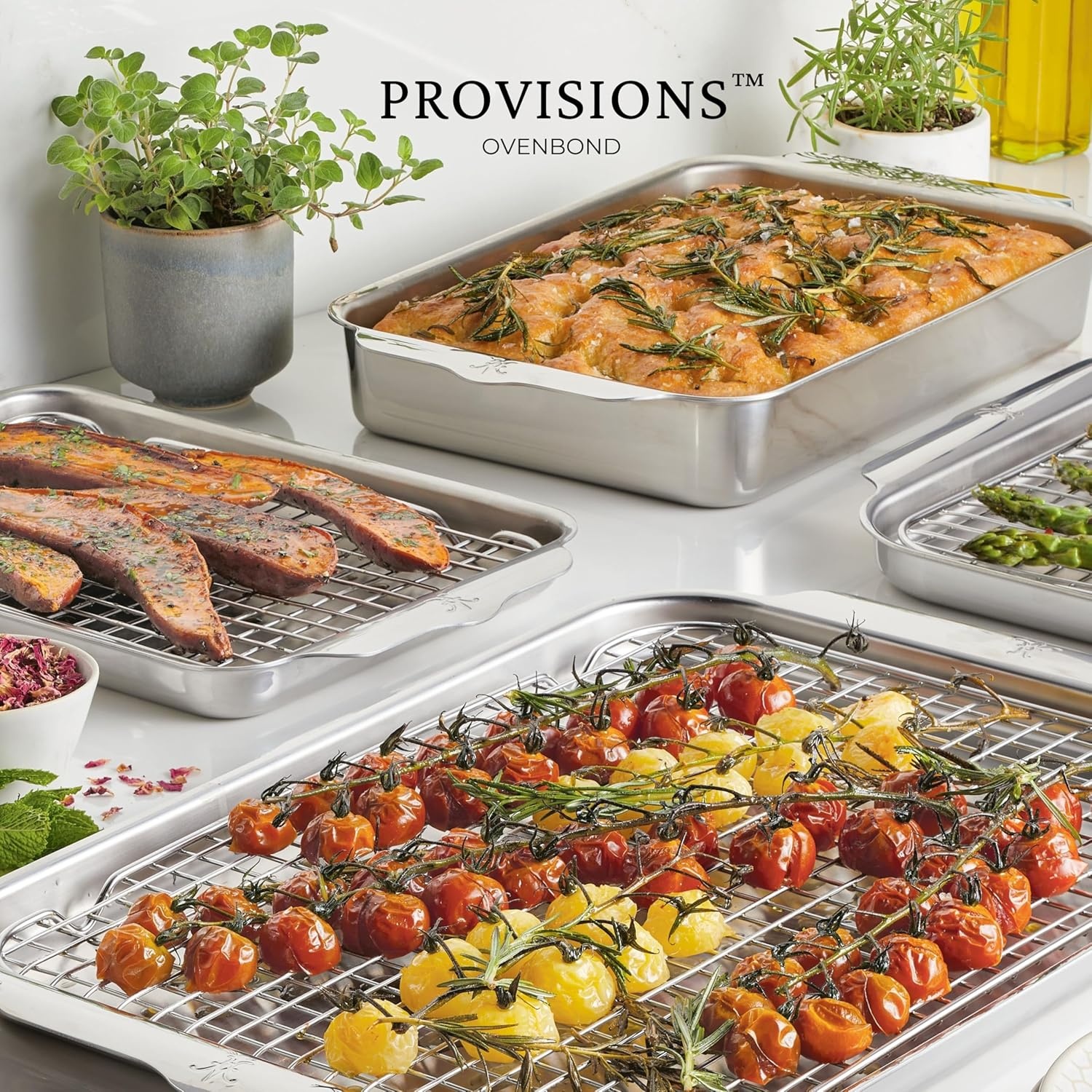 image:imageHestan Provisions OvenBond 4Piece Triply Sheet Pan amp Stainless Steel Cooling Rack Set of 23 piece Set Qtr Half sheet