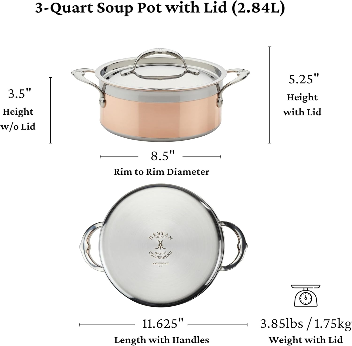 image:imageHestan CopperBond Collection 100 Pure Copper Soup Pot Induction Cooktop Compatible 3 Quart3 Quarts