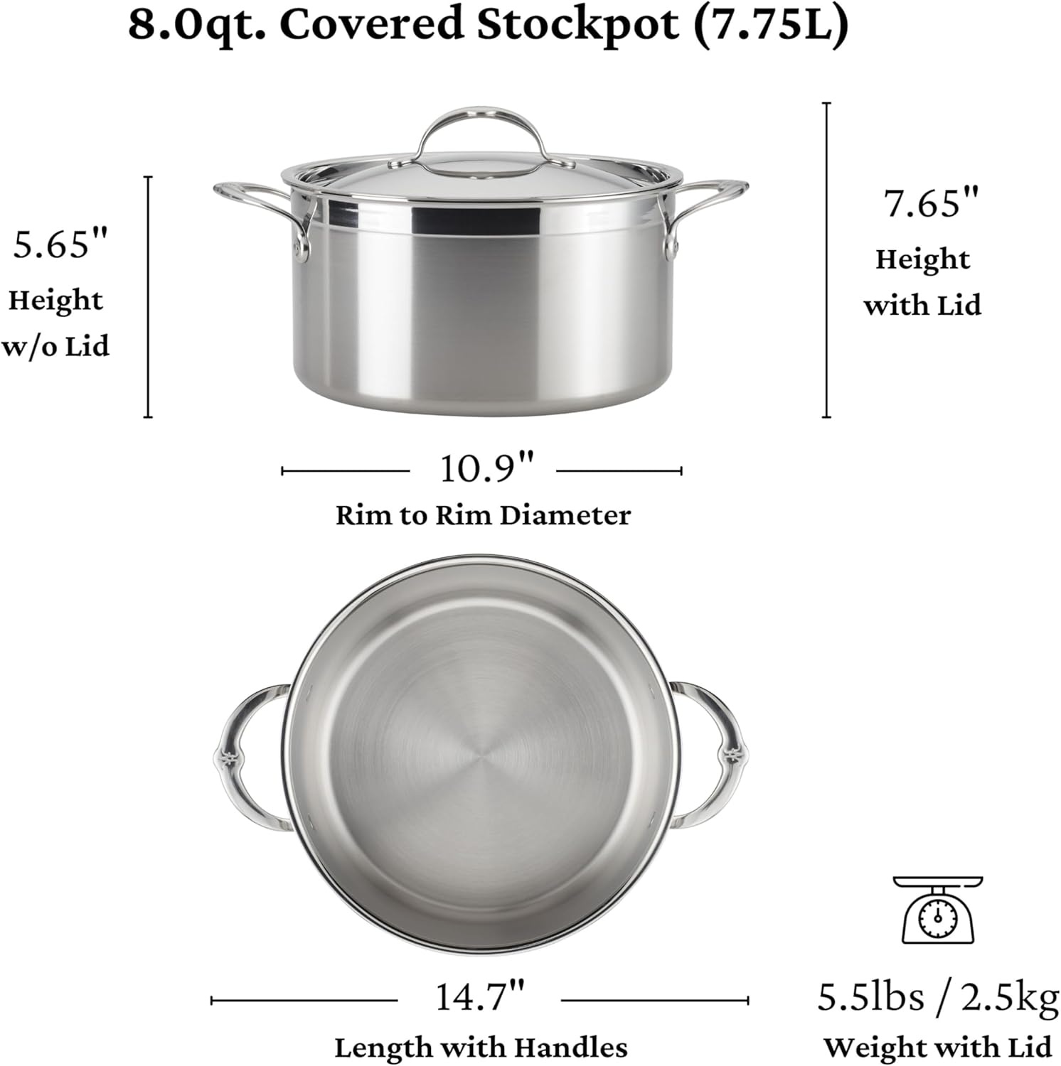 image:imageHestan ProBond Collection Professional Clad Stainless Steel Stock Pot Induction Cooktop Compatible 8 Quart85 Quarts
