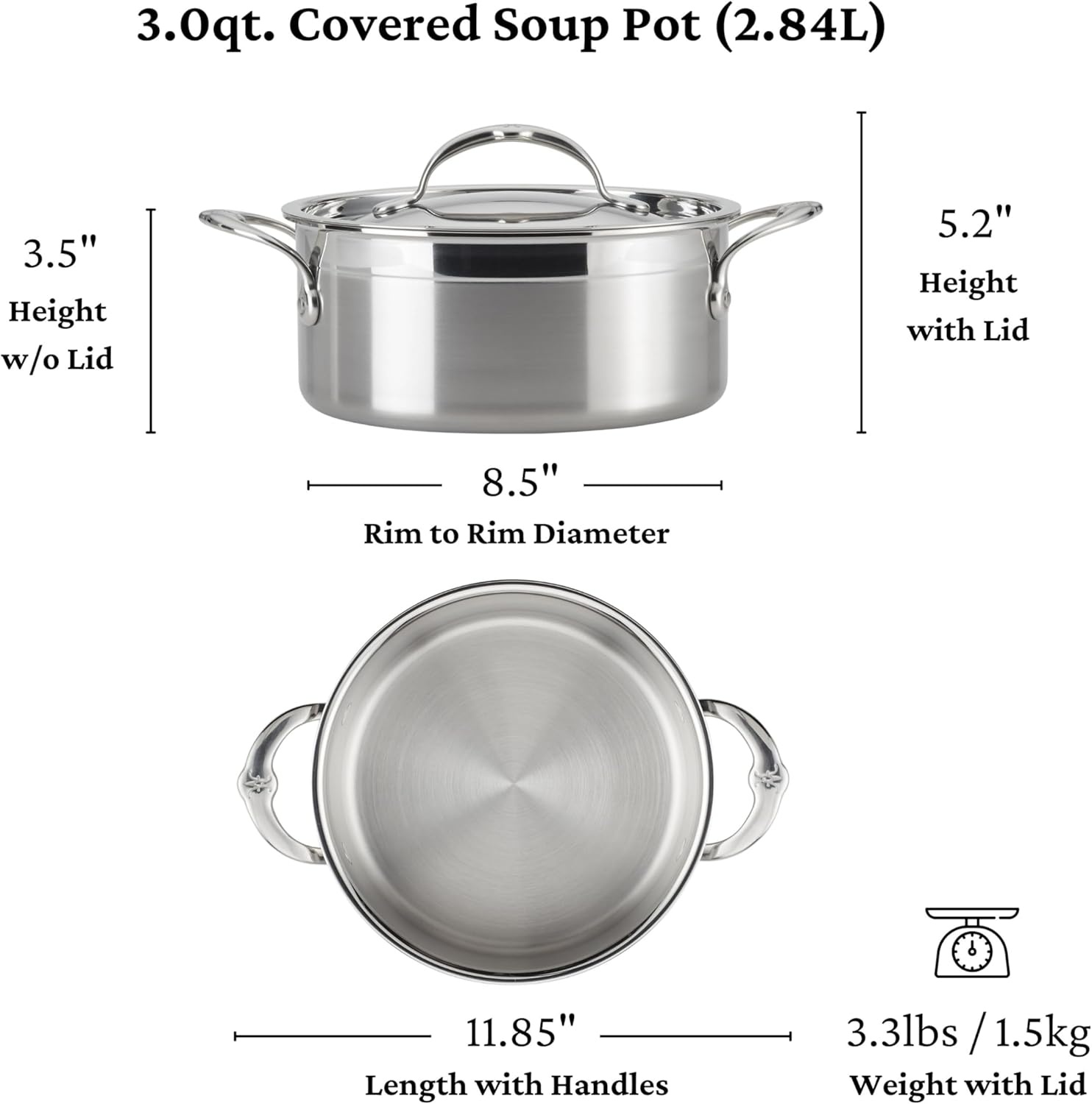 image:imageHestan ProBond Forged Professional Clad Stainless Steel Soup Pot 3 Quart Induction Compatible