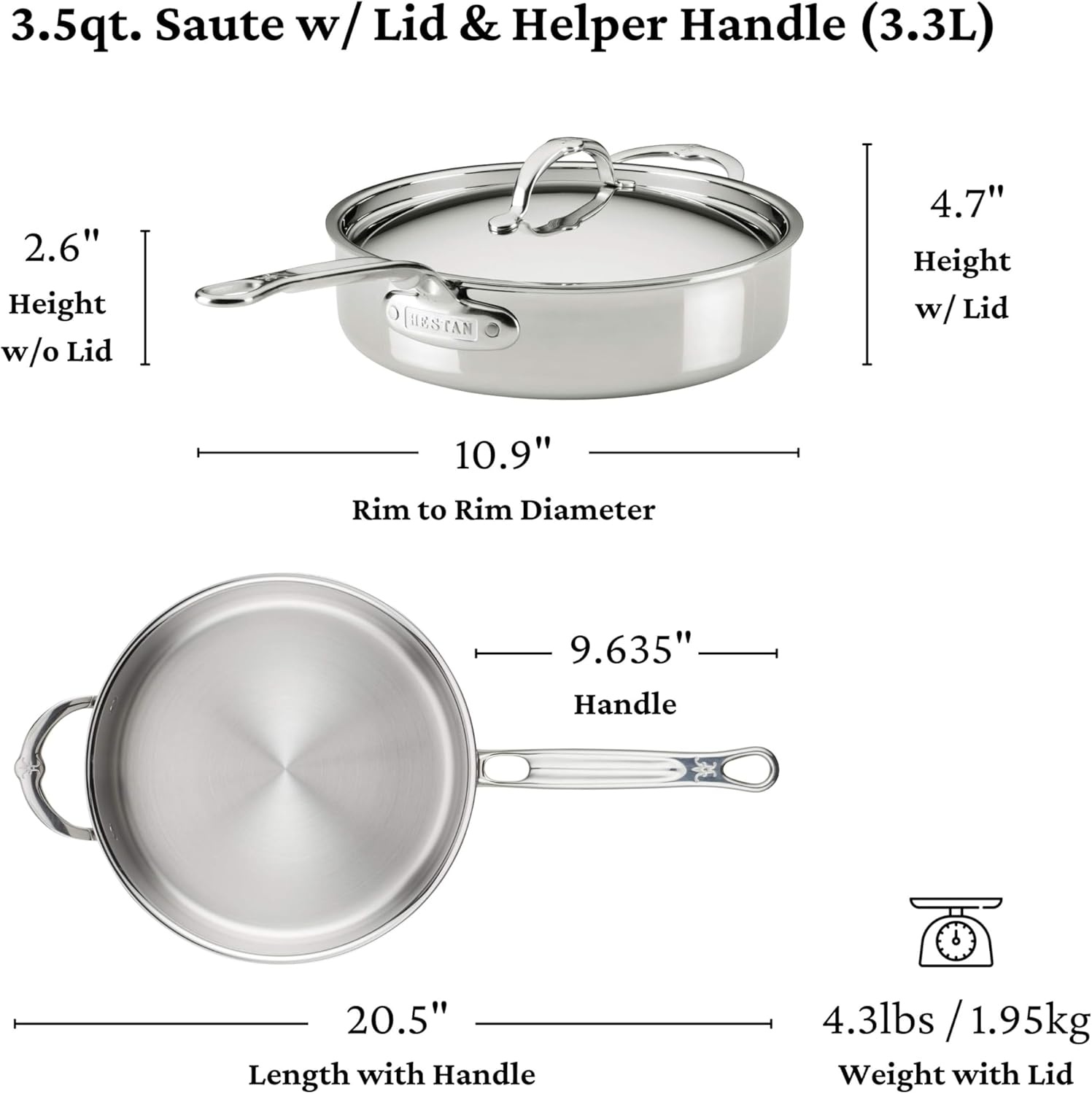 image:imageHestan ProBond Luxe 10Piece Cookware Set Professional Clad Stainless Steel ProCore TriPly Clad Construction Polished Exterior Induction amp Oven Safe