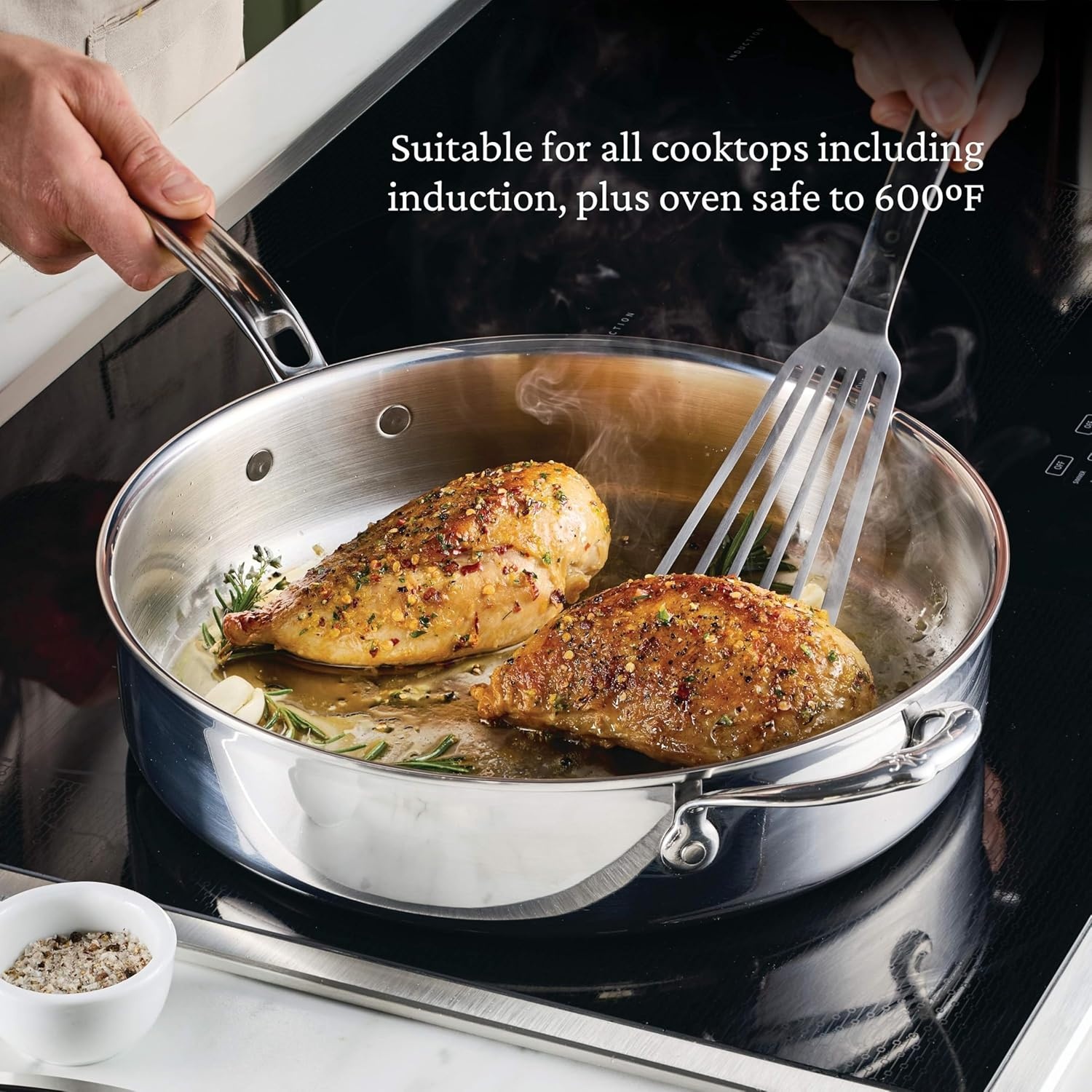 image:imageHestan ProBond Luxe 10Piece Cookware Set Professional Clad Stainless Steel ProCore TriPly Clad Construction Polished Exterior Induction amp Oven Safe