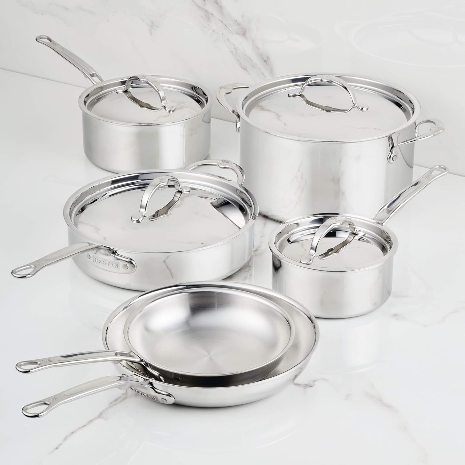 image:imageHestan ProBond Luxe 10Piece Cookware Set Professional Clad Stainless Steel ProCore TriPly Clad Construction Polished Exterior Induction amp Oven Safe