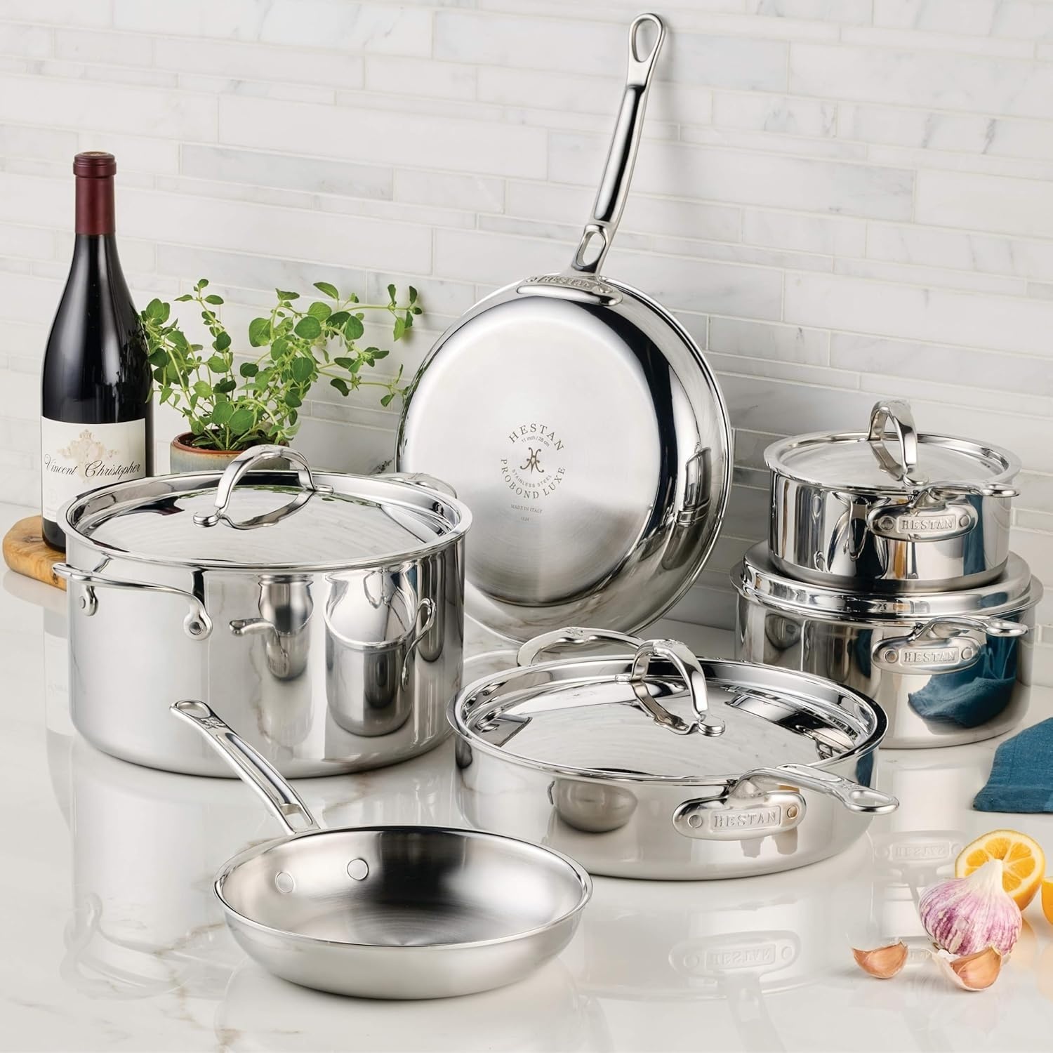 image:imageHestan ProBond Luxe 10Piece Cookware Set Professional Clad Stainless Steel ProCore TriPly Clad Construction Polished Exterior Induction amp Oven Safe