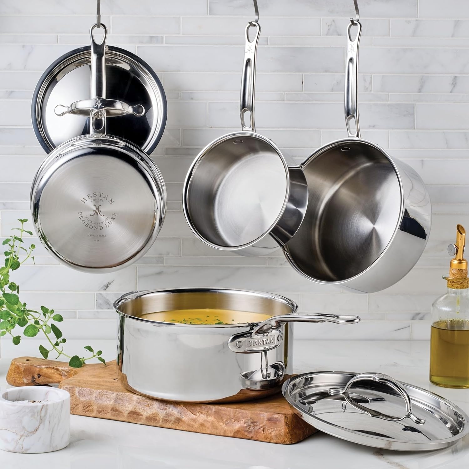 image:imageHestan ProBond Luxe 3Quart Soup Pot amp Stemer Insert Set Professional Clad Stainless Steel ProCore TriPly Clad Construction Polished Exterior Induction amp Oven Safe