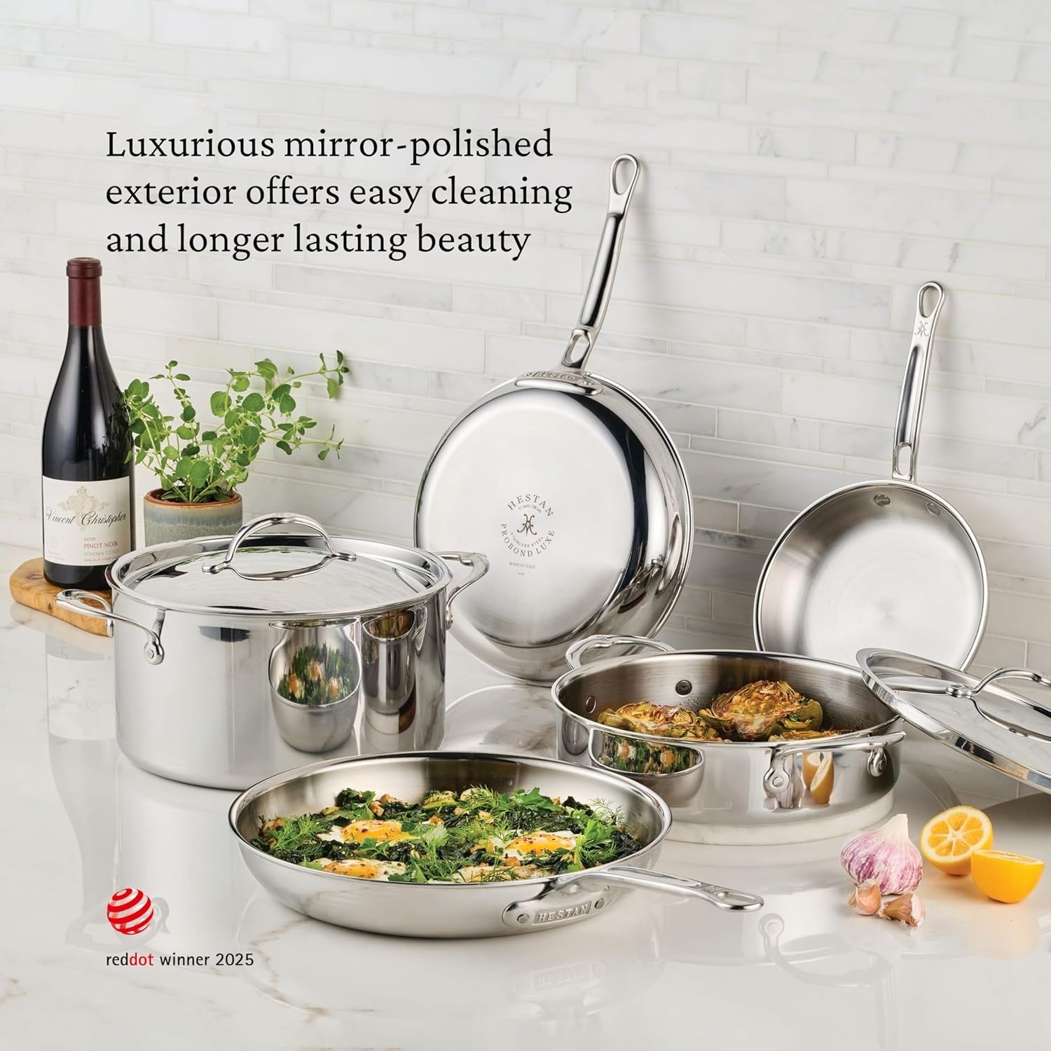 image:imageHestan ProBond Luxe 3Quart Soup Pot amp Stemer Insert Set Professional Clad Stainless Steel ProCore TriPly Clad Construction Polished Exterior Induction amp Oven Safe