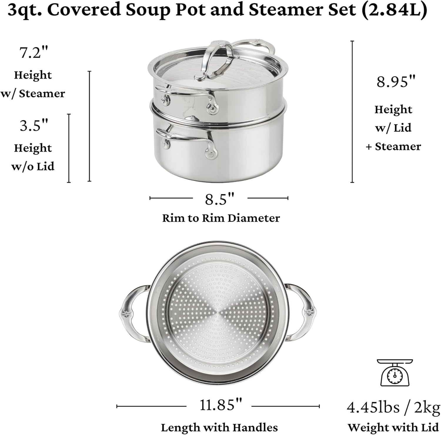 image:imageHestan ProBond Luxe 3Quart Soup Pot amp Stemer Insert Set Professional Clad Stainless Steel ProCore TriPly Clad Construction Polished Exterior Induction amp Oven Safe