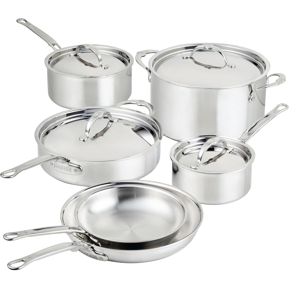 image:imageHestan ProBond Luxe 10Piece Cookware Set Professional Clad Stainless Steel ProCore TriPly Clad Construction Polished Exterior Induction amp Oven Safe
